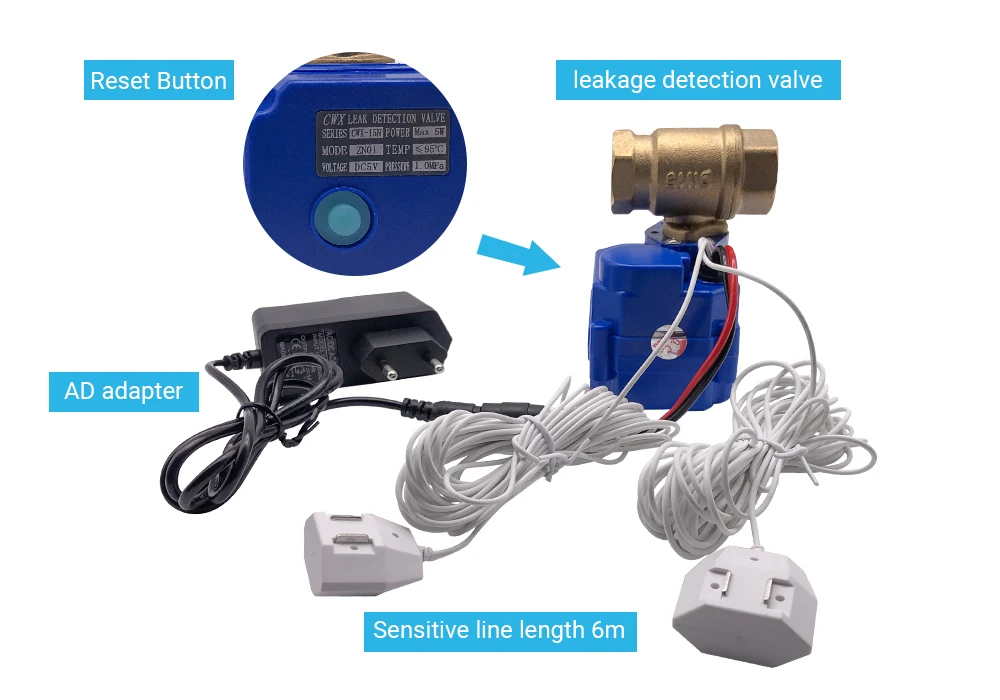 Russian Ship Cheap Water Leakage Sensor Alarm Kit with 1pc DN15 Valve Protection Against Water Flood Leaking Detector  Overflow