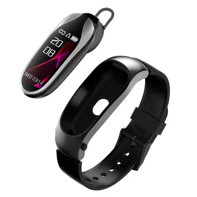 Черный Фитнес-браслет, смарт-браслет, Bluetooth гарнитура, ответ на вызов, бег, прогулки, умный браслет с наушниками для Xiaomi, huawei, смартфон - Цвет: Черный