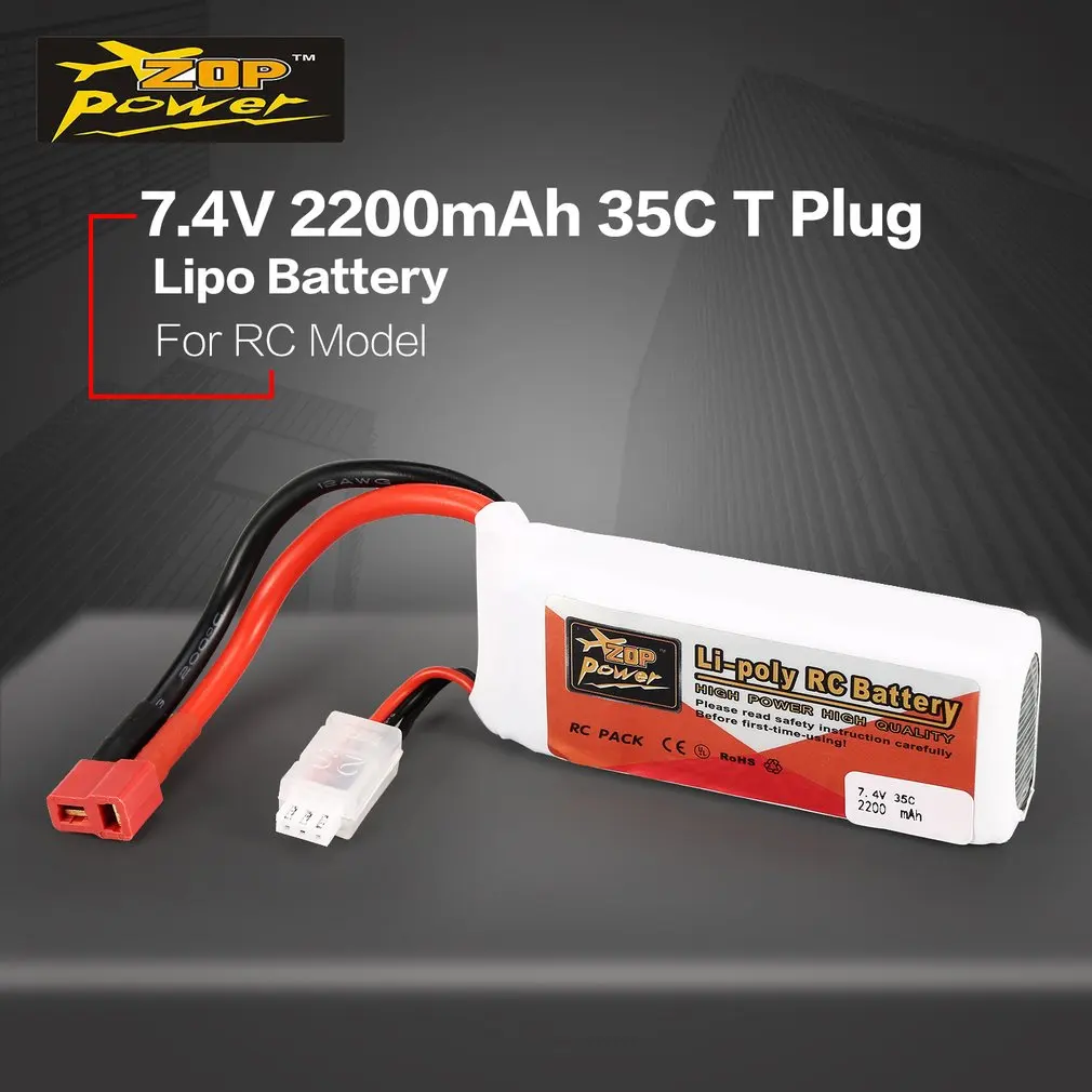 

ZOP Power 7.4V 2200mAh 35C 2S 2S1P Lipo Battery T Plug Rechargeable For RC Racing Drone Helicopter Multicopter Car Model