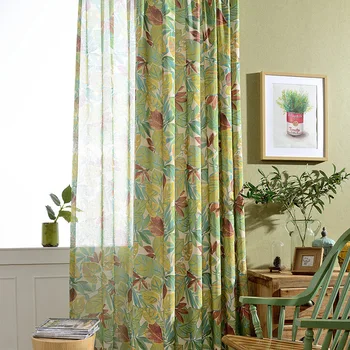 

Custom for Living Room Bedroom Curtain Modern Simple Half Shade Polyester Cotton Leaves Printing Curtains Yarn