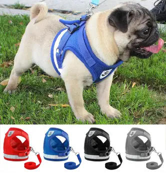 

Dog And Leash Set For Chihuahua Pug Small Medium Nylon Mesh Puppy Cat es Vest Reflective Walking Lead Leash