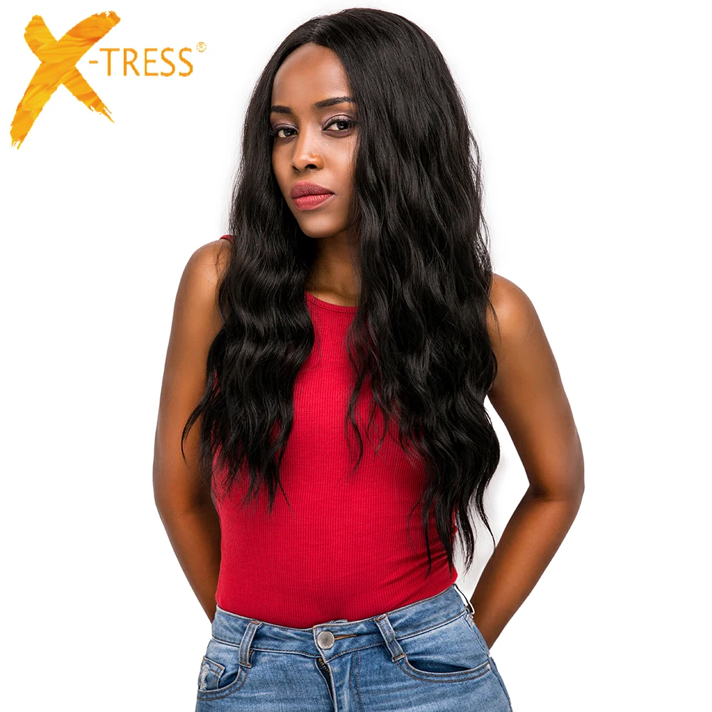Парики из искусственных волос на кружевной основе без X-TRESS Омбре коричневый черный цвет длинные натуральные волнистые модные парики из натуральных волос