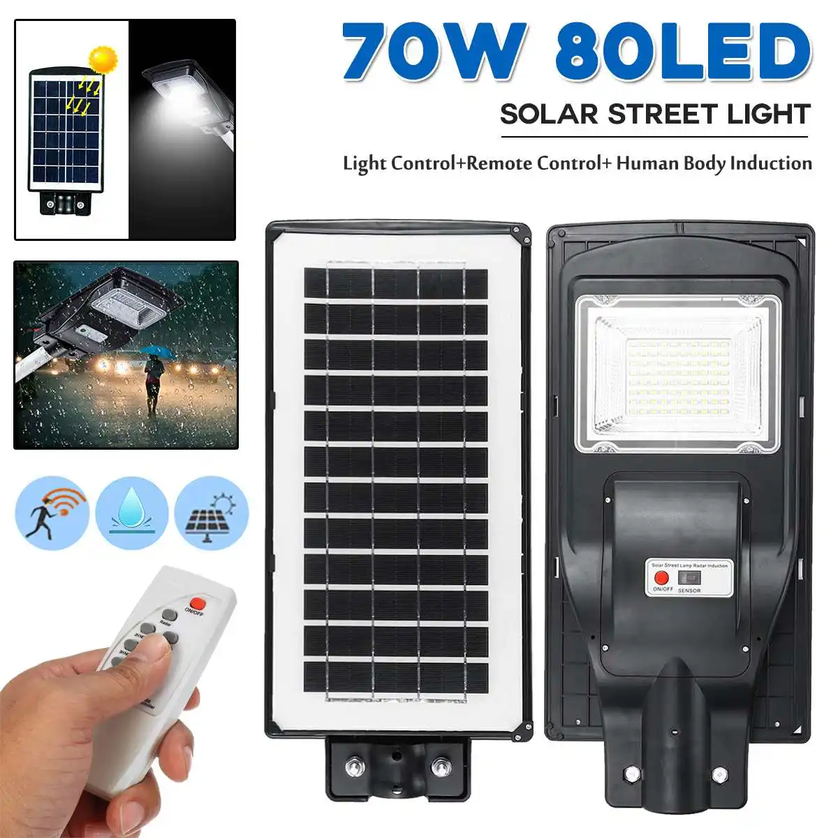 

Outdoor Street Lamp 70w LED LP67 Light Control+Remote Control+PIR Human Body Induction Solar Street Light Waterproof