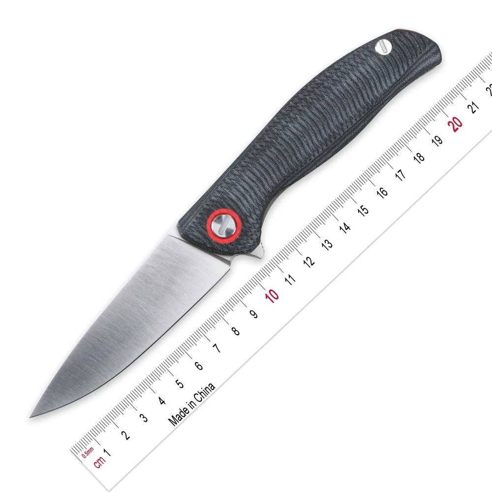 

Kanedeiia F3 Flipper folding Knife D2 Drop Point Blade, black Micarta handle TI lining Outdoor Hiking EDC Camping Hunting Tool