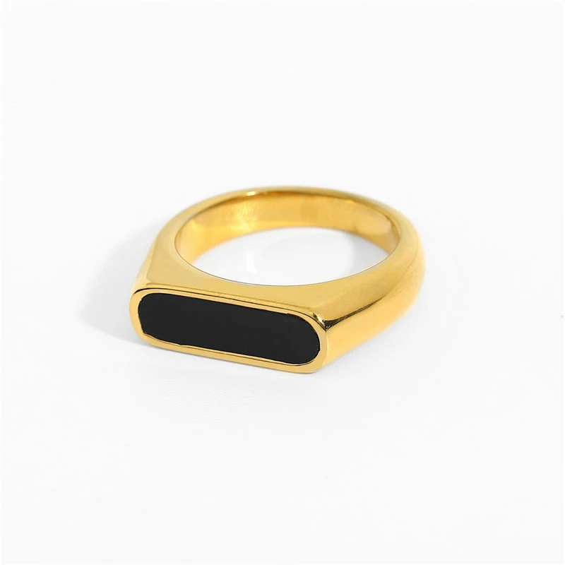 Gold Plated Stainless Steel Rectangle Rings for Women Size 6# 7# 8#