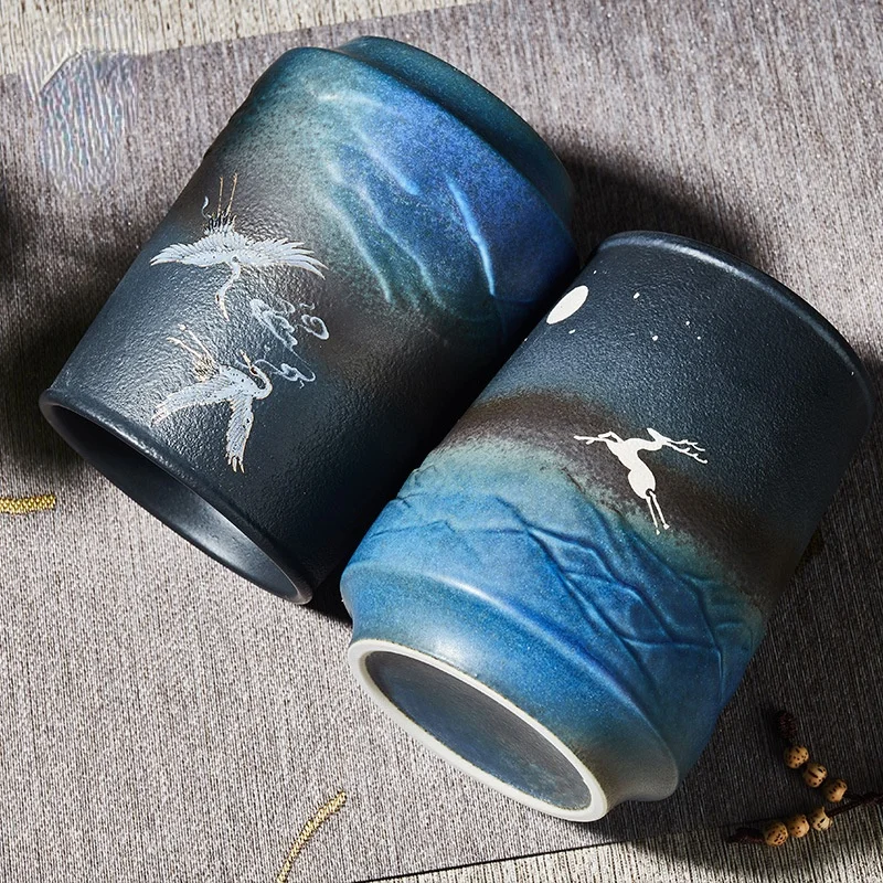 Ceramic Mug Chinese Wind Crane / Shenlu / Mountains and Seas / Sun Moon Gradient Cartoon Coffee Drinking Tea Large Beer Cup