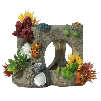 

Creative Aquarium Landscaping Shelter House Resin Crafts Ornaments Small Square Decorative Fake Water Plants