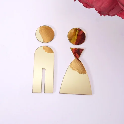 Mirror gold 1 компл. 3D дверь унитаза знак для мужчин и женщин Акриловые Деревянные Ванная комната WC зеркальная поверхность стены стикеры украшения дома - Цвет: Mirror gold