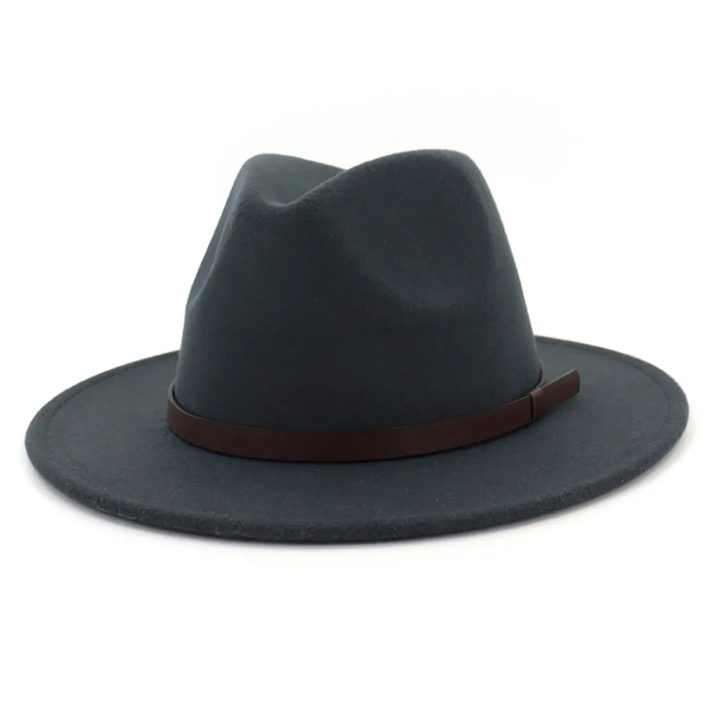 Hat for Women Hat with Belt Men Women Unisex Festival Spring Winter Wedding Prom Hat Female Cap Chapeau Femme Hair Accessories - Цвет: Темно-серый