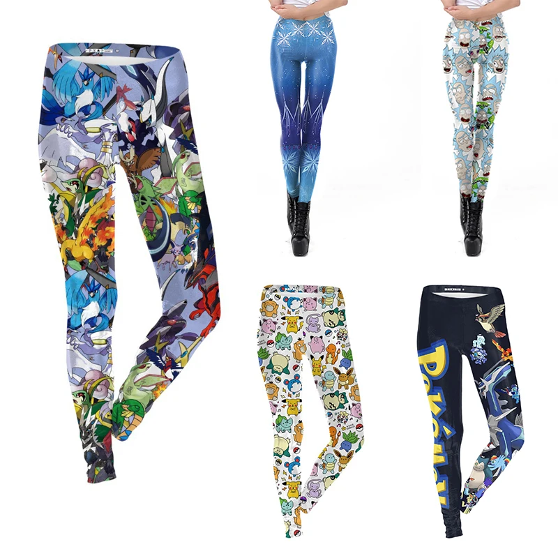 Sexy Women Legging Cartoon Pokemon Snow Totoro Printing Fitness leggins Fashion Slim High Waist Leggings Woman Pants S-XL spanx pants
