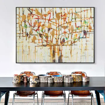 

Hand-painted Oil Painting Abstract Paintings Of Birds Tree Of Life Villa Model Room Entrance Large Living Room Restaurant Decora