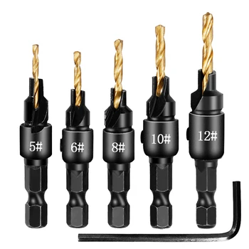 

5 Pcs/set High Speed Steel 1/4 Hex Shank Screw Drill Bit Countersink Tool Set