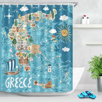 

Stylized Map of Greece Polyester Fabric Shower Curtain Bathroom Decor