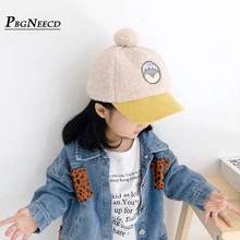 Корейская детская бейсбольная кепка, Осень-зима, мех ягненка, вельвет, цвет, совпадающий, мультфильм, Круглый, для мальчиков, девочек, детская Кепка, Snapback, кепка s