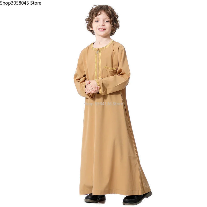 KEXIJIA Arabic Kandoura Middle East Muslim Robe Childrens Abaya Kaftan Islamic Prayer Clothing Dubai Long Sleeve Thobe Dishdasha 