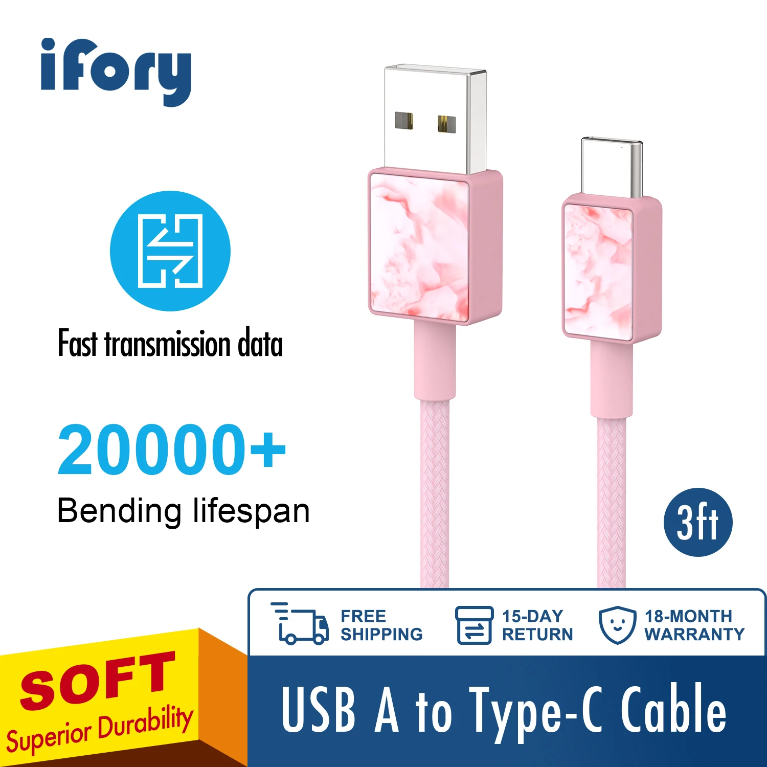 Ifory 3A USB A to Type C Cable Fast Charging Charger Cord for Samsung Galaxy S9 Huawei Mate 20 30 Xiaomi Redmi note | Мобильные