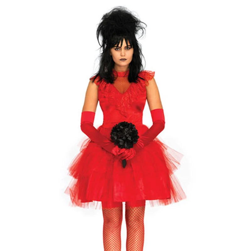 

Multiple Carnival Halloween Lady Red Horror Corpse Bride Costume Day Of The Dead Ghost Zombie Cosplay Fancy Party Dress