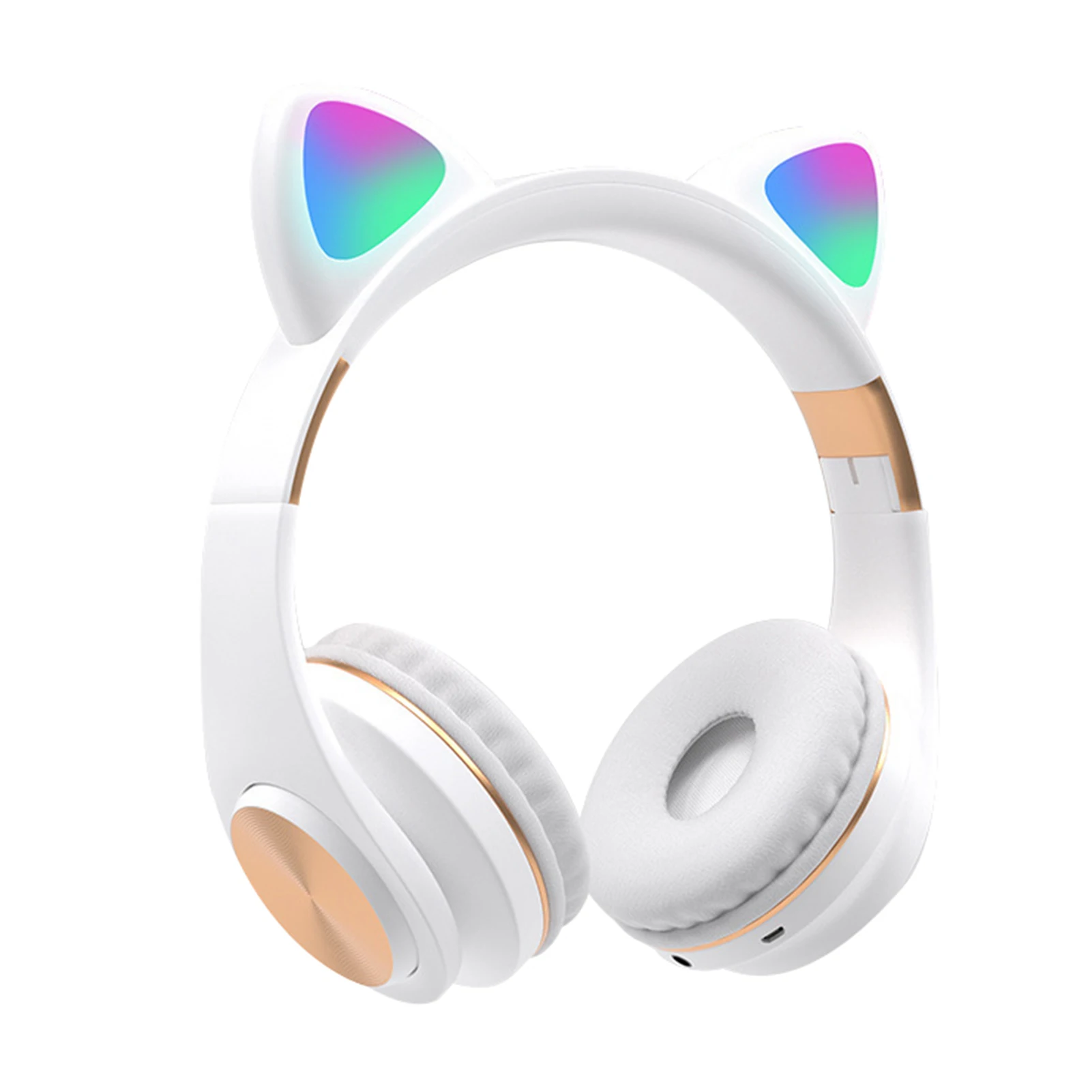 Cute Foldable Wireless Bluetooth Headset Cat Ear HIFI Music Listening FM Radio With LED Light Gaming Calling Support TF Card