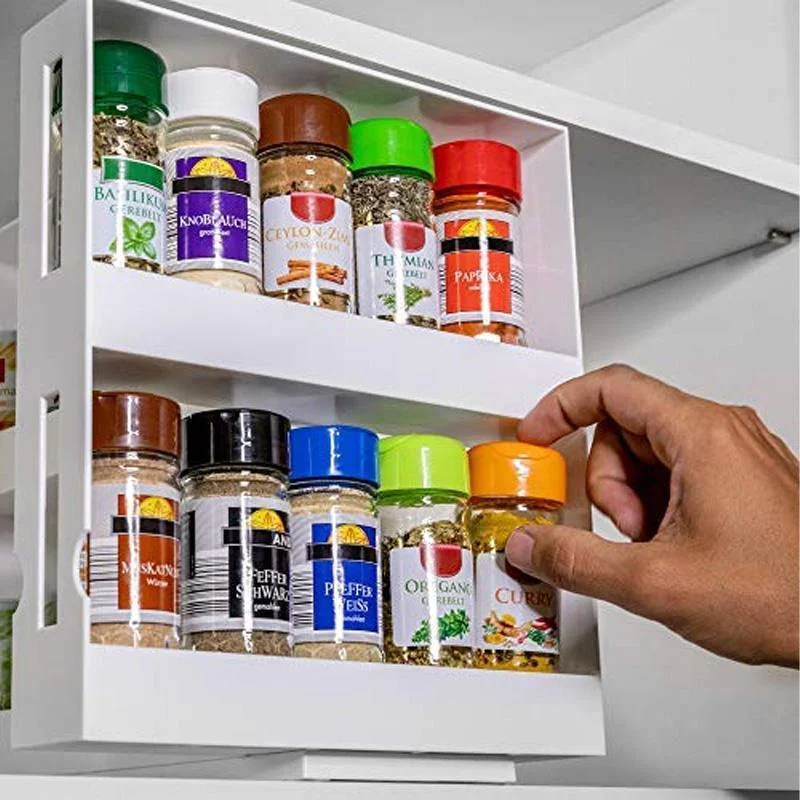 Double Layer Multi-Function Storage Rack Rotating Kitchen Organizer Seasoning Spice Jar Holder