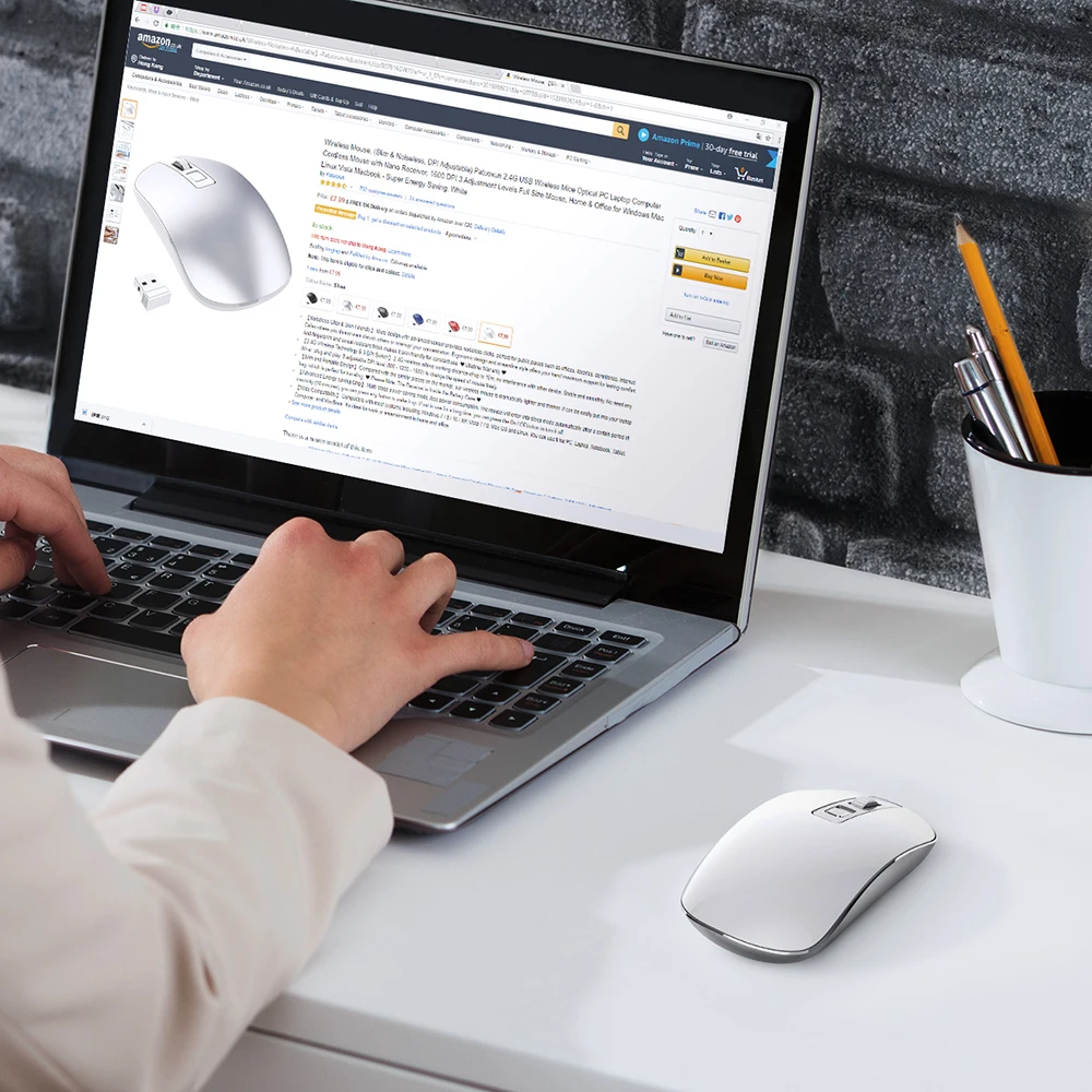 VicTsing PC202 Wireless Mouse Silent Click 2.4G Slim Mouse 1600 DPI Ergonomic Design With USB Receiver For Notebook Mac Laptop PK Logitech Wireless Mouse White (7)