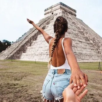 

Women Sleeveless Sexy Backless Bodysuit Scoop Neck Solid Color Pullovers Summer One-piece Jumpsuit Middle-waist Slim Tops