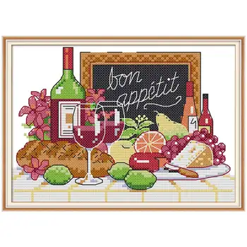 

Wine food painting counted 11CT 14CT DIY kit Chinese wholesale Cross Stitch embroidery needlework Sets home decor