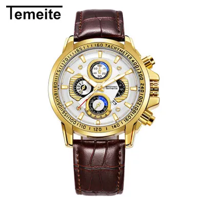 G Мужские часы TEMEITE, модный бренд, кварцевые часы, многофункциональные, с календарем, хронографом, светящиеся, водонепроницаемые, наручные часы для мужчин, подарок - Цвет: G