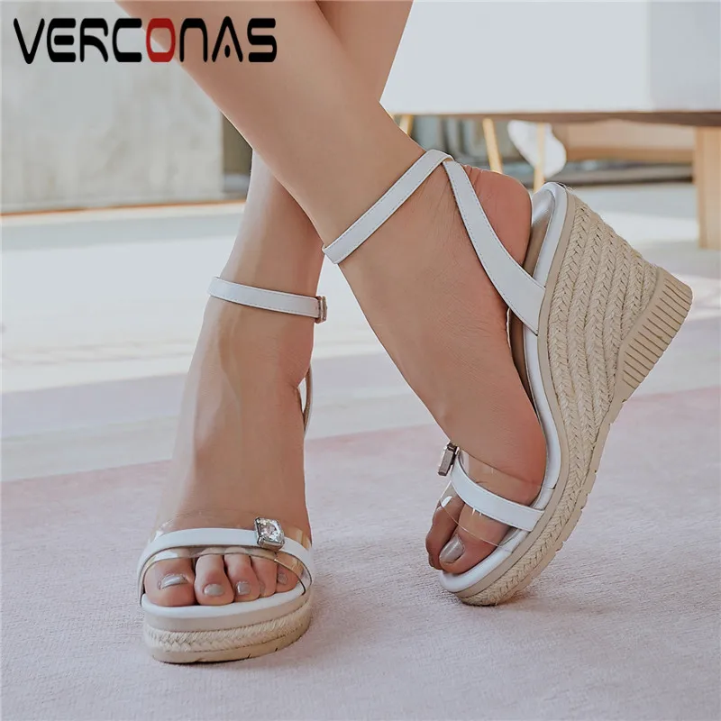 

VERCONAS Women Thick Bottom Elegant Genuine Leather Lace Up High Quality Thick Heels Basic Shoes Summer Sandals Shoes Woman