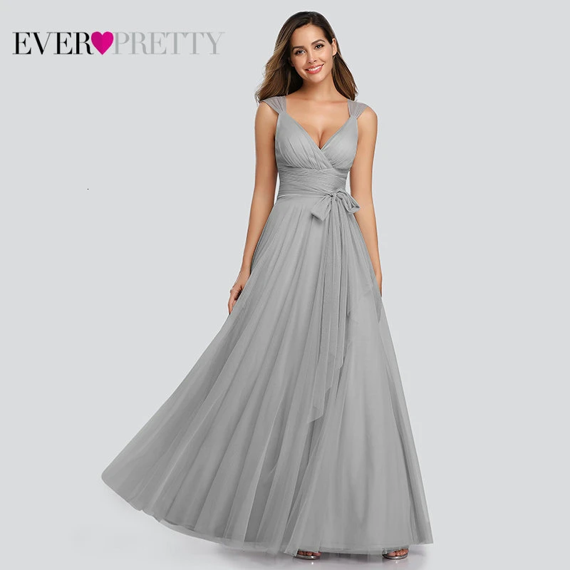 EP07303GY Mesh Розовые платья подружки невесты Ever Pretty EP07303 ТРАПЕЦИЕВИДНОЕ Элегантное свадебное платье без рукавов с v-образным вырезом для женщин - Цвет: EP07303GY Mesh