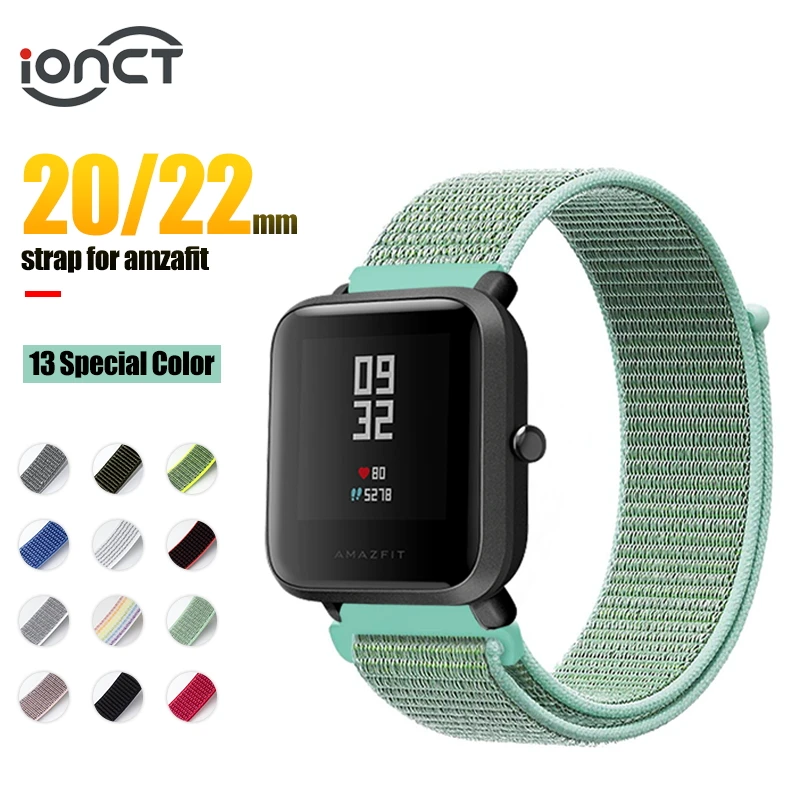 IONCT 20/22 мм спортивный нейлоновый Браслет Для xiaomi Amazfit ремешок Bip ремешок для наручных часов Huami Amazfit темп Stratos 2 GTS GTR 47 мм ремешок