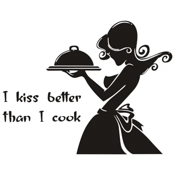 

1pc Waitress Silhouette Wall Sticker Removable Decorative Wall Decal Wallpaper for Kitchen Restaurant