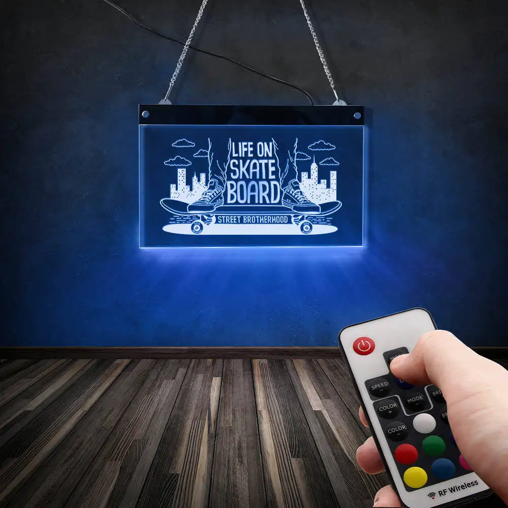

Life On Skate Board Sports LED Neon Sign Skaters Home Decor Wall Art Lighting Skating Man Cave Street Brotherhood Night Lights