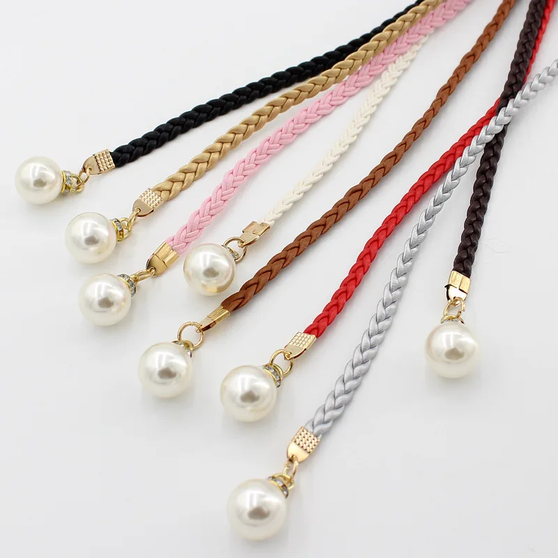 

New Ladies Fashion Women Belt Knotted Waist Chain Dress Woven Waist Rope Female Decorative Pearl Small Belt Accessories