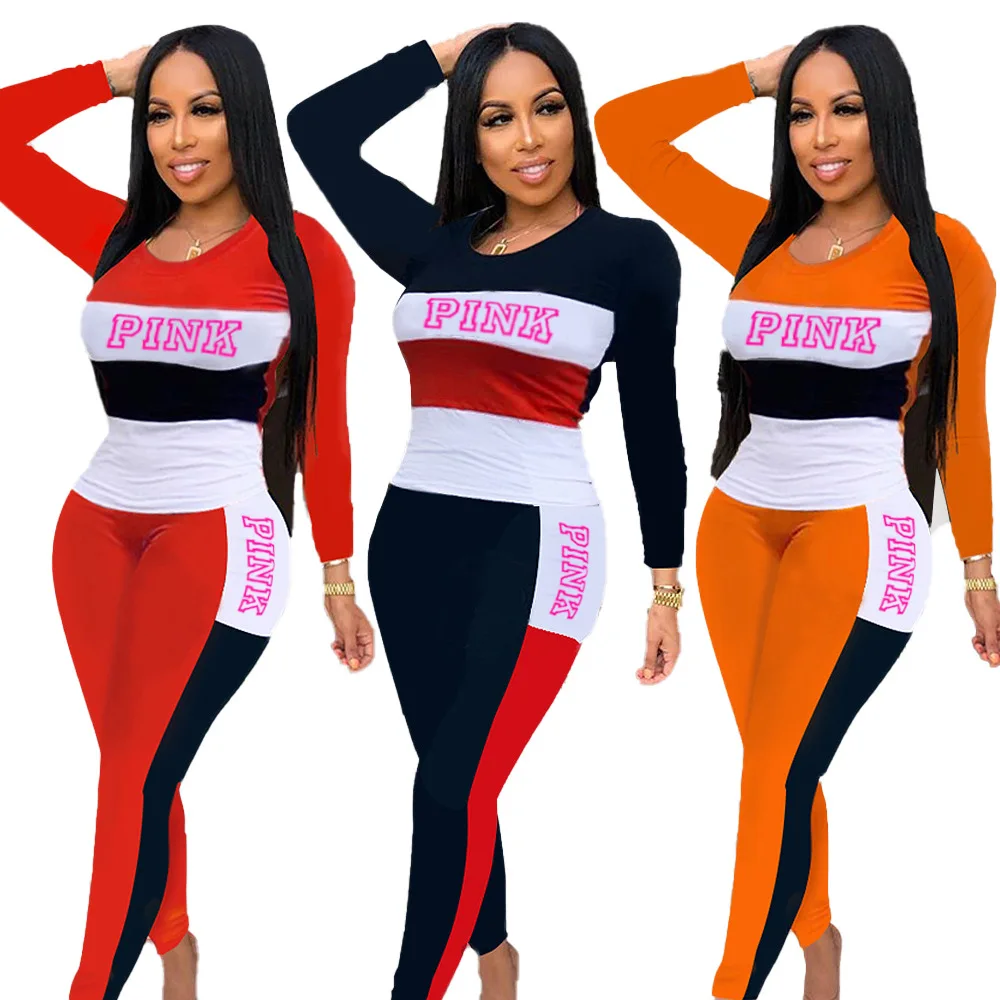 

RStylish 2020 Autumn Two Piece Set Women Print Long Sleeve Top Skinny Pants Jogger Casual Splicing Tracksuit Clubwear Outfit