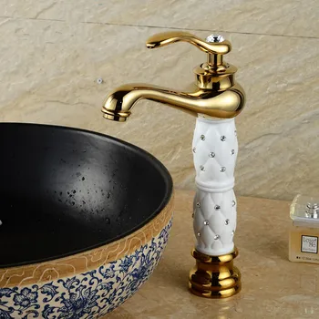 

Basin Faucets Euro Gold Washbasin Faucet Luxury Tall Bathroom Basin Taps Single Handle Vanity Single Hole Mixer Water Taps