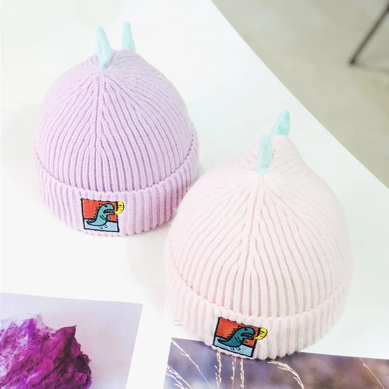 

Korean-style And Winter Hat Baby Warm Beanie Embroidered Cap Children's Hat Men And Women Children Dinosaur Knitted Yarn Fashion
