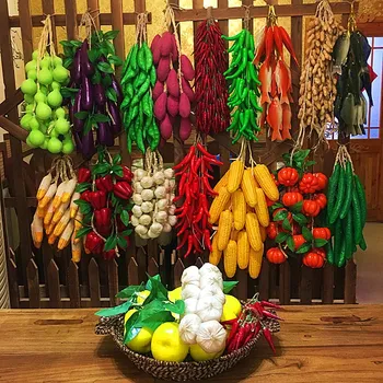 

Strongwell Simulation Green Vegetable Skewers Fruit String Home Wall Hanging Decorative Restaurant Wall Decoration