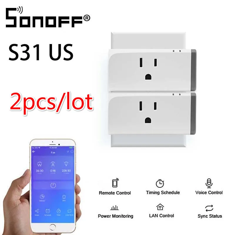 

2PCS SONOFF S31 US Mini Wifi Socket 16A Smart Power Outlets Switch Timing Plug Power Consumption Measure Monitor Energy Usage