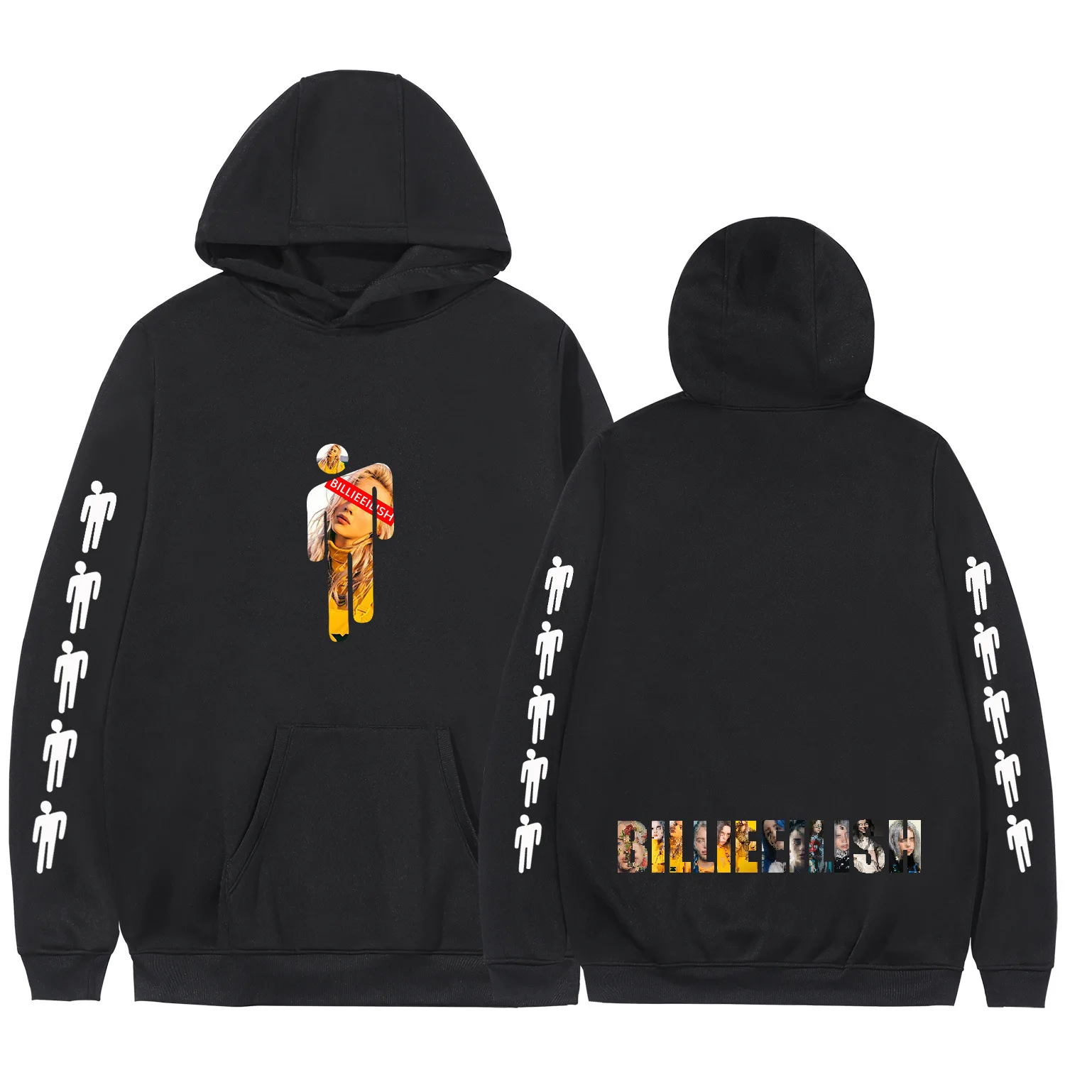 Billie Eilish толстовки, свитшоты, куртки на каждый день больше размера d Толстовка размера плюс 4XL товар Повседневная модная одежда - Цвет: Black-3