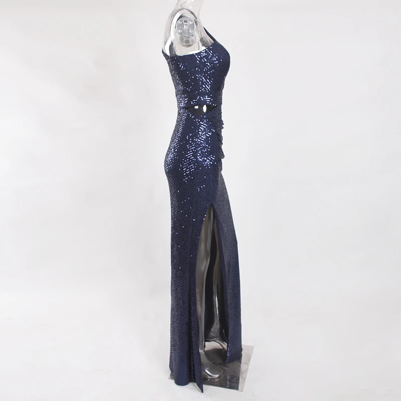 Серебристые, темно-синие эластичные вечерние платья с блестками, с разрезом, длиной до пола, вечерние платья Bydocon