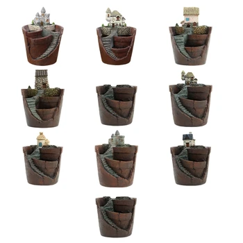 

Mini House Figurines Resin Flower Pot for Herb Cacti Succulent Plants Planter Home Garden Micro- Landscape Decor Crafts，Castle