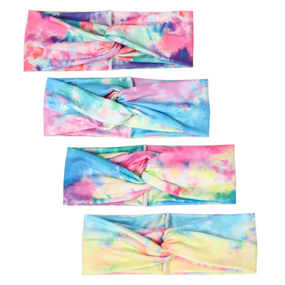 

Retro Tie dye Mid Cross Headband For Women Gradient Colorful Boho Cottom Headwear Wedding Turban Elastic Hairbands Drop Shipping
