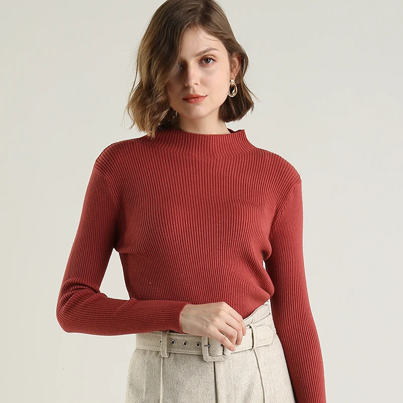 Осенний женский свитер, пуловер с круглым вырезом, зимний теплый вязаный свитер с длинными рукавами, повседневный тонкий трикотаж, Стрейчевые женские свитера - Цвет: Красный