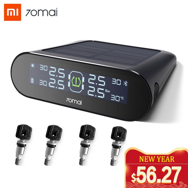 

Xiaomi 70mai TPMS Tire Pressure Sensor Monitoring System Solar Power 70 Mai APP LCD Display Car Security Alarm Tyre Pressure