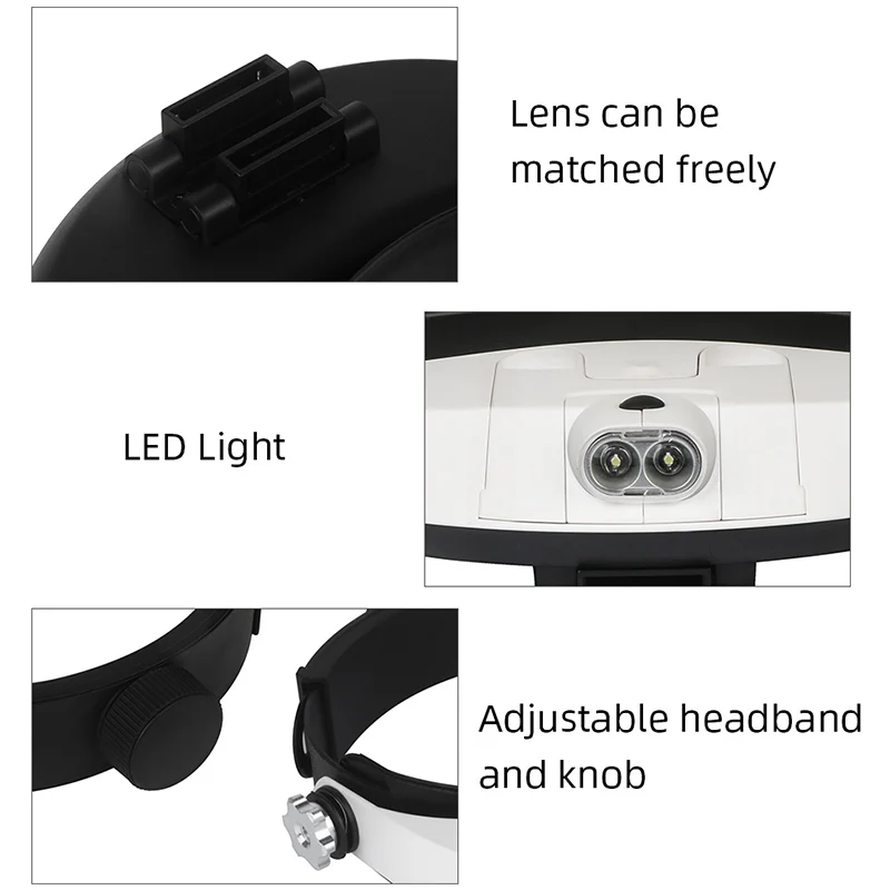 LED Headband Magnifier Professional Magnifying Glasses For Jewelry Loupe Watch Electronic Repair 1X 1.5X 2X 2.5X 3.5X Lens Loupe