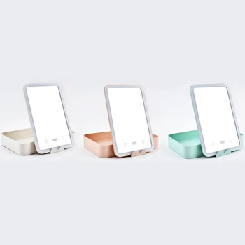 

Makeup Storage Box Flat Storage Vanity Mirror Jewelry Storage Box Smart LED Fill Light with Countdown Makeup Mirror