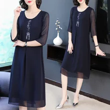 Вышитое Платье из натурального шелка, крепдешин, лето, стиль, большой размер, свободное, женское шелковое платье тутового цвета