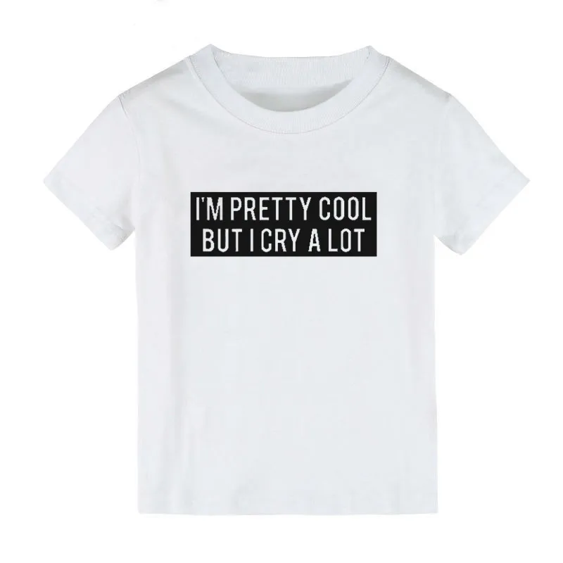 Детская футболка с надписью «I'm Pretty Cool But I Cry A Lot», Детская летняя рубашка с короткими рукавами футболка с графикой для мальчиков и девочек модная одежда