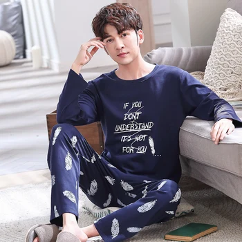 

2020 autumn and winter thick men's clothes two-piece CAIYIER cotton pajamas suit home service long-sleeved top + pants pajamas