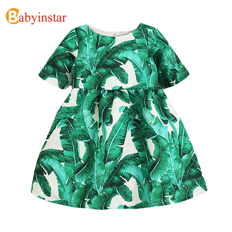 Babyinstar Plantain Leaf Pattern Girls Dress Autumn Flower Girl Dresses Children's Clothing For 2-8Y Baby Casual Princess | Детская